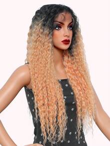 13x6 Synthetic Lace Front Wig 28 Inch Water Wave Curly Synthetic Lace Front Wigs With Baby Hair Sweet Peachy Wigs For Women Daily Wear - Orange - View 6