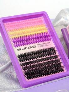 Mixed Color Design, Multi-Length Combination, Pink, Yellow, Purple + Black Segmented Eyelashes, Create Gradient Layered Eye Makeup - View 4