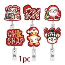 1pc Christmas Deer Snowman Gingerbread Acrylic Scroll Badge Retractable Clip ID Holder - Multicolor - View 9