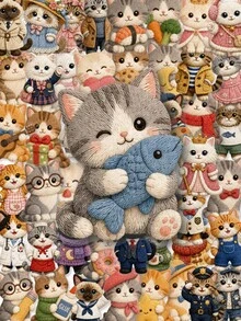 50/100pcs PET Knitted Cartoon Cat Stickers, Cute Transparent Animal Stickers For Back To School Season, Knitted Style Kitten PET Stickers, Suitable For Vision Board, Student Journal, Phone Case, Laptop - Multicolor - View 9