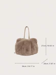 Yogodlns Women's Fashion Plush Large Capacity Tote Bag, High-End Ruched Faux Fur Shoulder Crossbody Commuter Bag With Metal Chain - Coffee - View 8