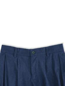 Spring Autumn Vintage Corduroy Men's Double Pleated Wide Leg Loose Draped Versatile Casual Long Pants - Royal Blue - View 3