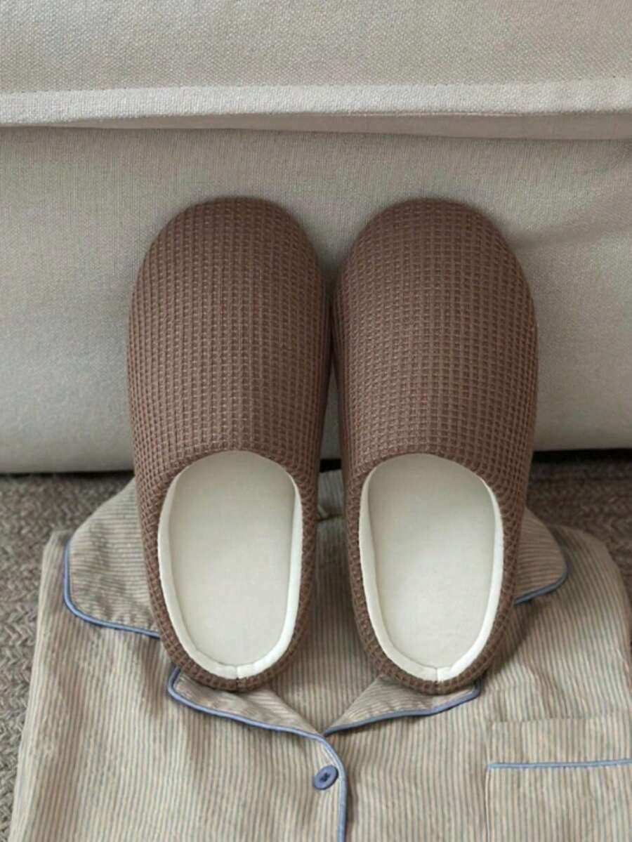 XIXITIAO Minimalist Waffle Knit Comfortable Lightweight Home Slippers Retro Soft Sole Flat Slippers