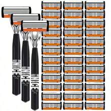 1/2/3pcs Black Handle Manual Shaving Set | Men's Manual Safety Razor Set With 6-Layer Stainless Steel Blades | Reusable, Smooth And Comfortable, Clean Shave - Multicolor - View 12