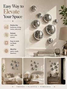 1/3/8pcs Disco Ball Wall Decor Hanging Ornaments With Adhesive Backing, Home Indoor Decoration, Create Reflective Atmosphere - Multicolor - View 4
