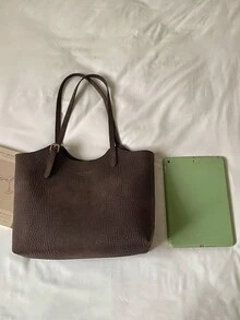 New Autumn And Winter Crocodile Patterned PU Material Women's Tote Bag, Fashionable And Versatile Large Capacity Storage Shoulder Bag/Commuting Bag - Coffee Brown - View 9