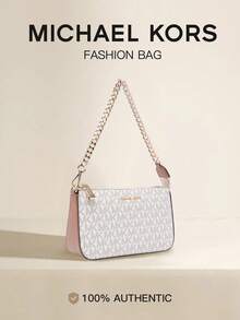 Michael Kors Jet Set Medium Signature Logo Women's Shoulder Bag, Elegant Casual Zipper Square Clutch Wallet With Metal Chain, Evening/Party Bag - White Pink - View 1