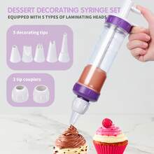 Juego de 8 Jeringas para Decorar Postres ,El kit incluye una herramienta de émbolo, 2 acopladores, 1 punta de relleno, 4 puntas de decoración, plástico, blanco y morado - Blanco - Ver 2