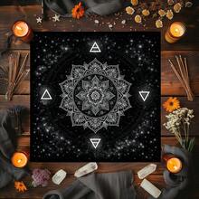1pc Mandala Tarot Cloth Black Starry Sky 4 Elements Symbols Altar Tablecloth, Wicca Divination Tarot Card Mat Witchcraft Spiritual Reading Cloth For Tarot Oracle Cards Decor - Multicolor - View 2