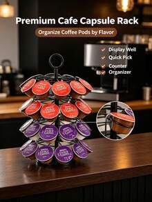 Rotating Tree-Shaped Coffee Capsule Storage Rack, Multi-Layer Iron Coffee Capsule Display Stand, Vertical Coffee Capsule Storage Holder, Capsule Storage Rack, Kitchen Countertop Coffee Capsule Storage Shelf, Rotatable Coffee Capsule Display Rack, Iron Coffee Capsule Holder, Home Coffee Capsule Organizer, Bar Coffee Capsule Display Storage Rack, Drill-Free Desktop Coffee Capsule Storage Shelf - Multicolor - View 2