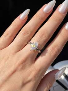 1pc Moissanite Ring, Unique 1CT 6-Prong Marquise Shape Ring, Suitable For Women Engagement And Party - Silver - View 4