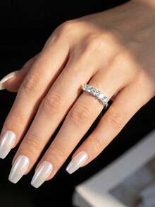 1 buah Cincin Moissanite, Cincin Berlian Pave Lima Bintang 0,3ct yang Berkilau, Cocok untuk Pesta dan Pemakaian Sehari-hari Wanita - Perak - View 6