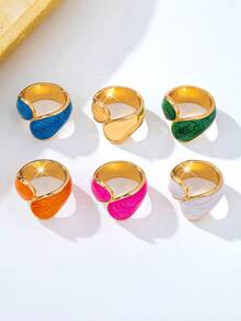 1pc Minimalist Elegant Enamel Drip Water Drop Women's Ring, Suitable For Party, Banquet And Daily Wear - Hot Pink - View 4