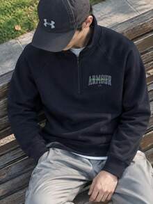 Under Armour Men's APAC EF Fleece Graphic 1/4 Zip Stand Collar Half-Zip Casual Pullover Sweatshirt 6010179-001 - Black - View 4