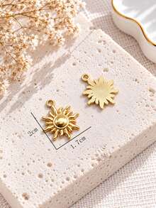 5pcs Fashion Versatile 18K Gold Plated Stainless Steel Sun Pendant Set, Sun Moon Star Vacation Valentine's Day Necklace Bracelet Pendant Charm DIY Jewelry Accessories - Yellow Gold - View 2