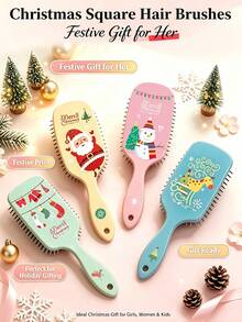 Christmas Massage Comb, Santa Claus Reindeer Christmas Tree Snowman Hair Comb, Oval Cushioned Comb, Christmas Comb - Multicolor - View 1