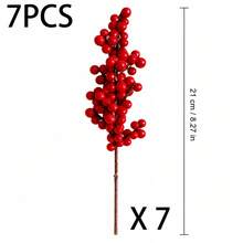 7pcs Realistic Artificial Red Berry Branches, Flexible Faux Berry Stems For DIY Christmas Tree Decor, Wreath Making, Garland Arrangements, Floral Crafts, Holiday Home & Party Decoration - Multicolor - View 12