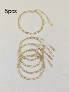 1/5/10pcs 304 Stainless Steel Adjustable Lobster Clasp Pendant Bracelet Set, Suitable For DIY Jewelry Making, Gold + Silver - Adjustable Bracelet - View 9