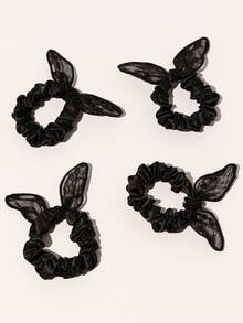 4pcs Black Lace Rabbit Ear Elastic Hair Ties Hair Bands Hair Accessories, Daily Versatile Style - Multicolor - View 3