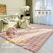 1pc Faux Rabbit Fur Bubble Plush Rectangular Large Area Luxury Cream Style Wave Decor Rug, Fluffy Soft Premium Polyester Plush Home Living Room Sofa Mat, Bedroom Bedside Carpet, Study Room, Walk-In Closet, Pet Mat, Chair Cushion, Machine Washable, Fade-Resistant, Creates Cozy Home Atmosphere - Dusty Pink - View 7