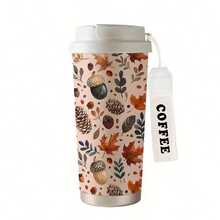 1pc/5pcs 500ml Thanksgiving Gift Insulated Stainless Steel Travel Coffee Mug, Beautiful Autumn Maple Leaf Acorn Pine Cone Full Print, Leak-Proof Portable Cup With COFFEE Lanyard, Thanksgiving Gift, Warm Gift For Her - Multi-color - Maple Leaf - View 10