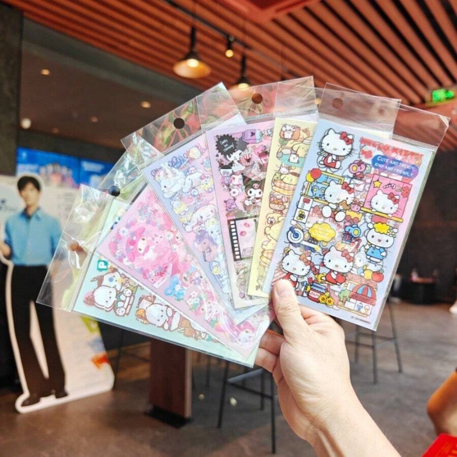 Hasbro Sanrio Family 1 Pack/4 Sheets Hello Kitty Apple House Cartoon Cute DIY Planner Sticker Decal For Water Bottle - Multicolor - View 1