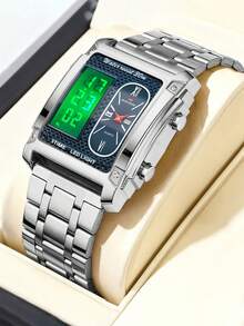 VA VA VOOM Brand New Men's Dual Display Watch, Stainless Steel Band, Luminous Digital + Pointer Quartz Dual Movement, Alarm, Stopwatch, Calendar, Day Of The Week, Luminous Multi-Function Men's Watch - Dual-display Style - View 6