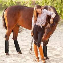 1 Pair Professional Horse Leg Guards, Horse Leg Wraps, Horse Hoof Leg Guards, Horse Leg Protectors, 2/4 Pieces, Lower Limb Protection, Front And Rear Leg Protective Gear, Anti-Collision Leg Bags, Professional Equestrian Competition Equipment, Durable And Adjustable Straps, Soft Material For Front And Rear Leg Support To Gently Care For Delicate Leg Tissues Of Foals And Adult Horses, Reusable - Black - View 5