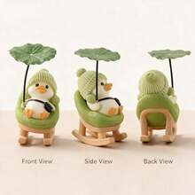 yucen Cute Duck Car Ornament Office Desk Decor Stress Relief Healing Fun Desktop Figurine Tea Pet Rocking Chair Lotus Leaf Duck - A - View 6