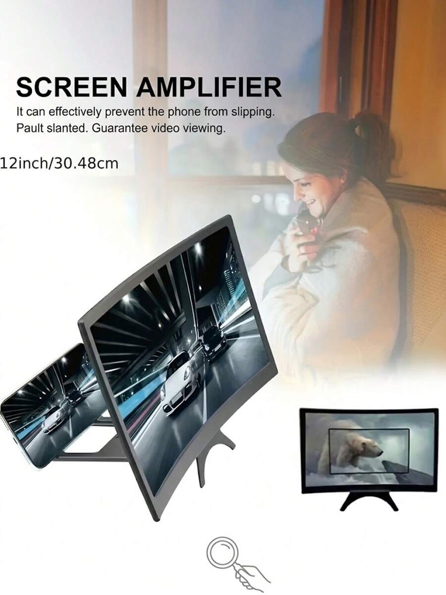 12-Inch 3D Phone Screen Magnifier, Ultra HD Screen Magnifier Phone Stand, Anti-Glare And Blue Light Protection, Immersive Viewing Experience, Portable Movie, Video And Game Magnifying Display Accessory, Perfect Gift For Christmas, New Year's Eve, Halloween And Sports Event Family Gatherings, Portable Stand, Compact Design, Anti-Glare Protection, Screen Magnifier, Phone Viewer, Essential For Gamers And Movie Lovers - Multiple Styles - View 1