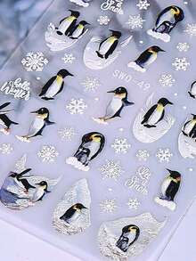 3 Sheets Winter Christmas Nail Stickers, Arctic Animal Pattern Self-Adhesive Nail Decals, Penguin Wolf Snowman Reindeer Snowflake Patterns Nail Art Sliders For Xmas Manicure Decor - Multicolor - View 8