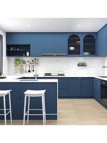 1 Roll Green Wallpaper, Home Decor Sticker, Removable Waterproof Vinyl Peel And Stick Wallpaper, Suitable For Kitchen, Bedroom, Living Room, Countertop, Furniture - Blue - View 4