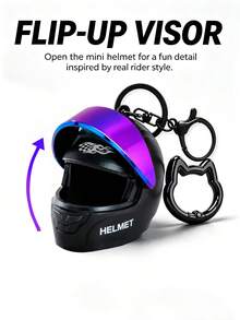 2pcs/Set - Cool Motorcycle Helmet Keychain Pendant With Spare Cat Ear Key Ring Clip, Gradient Lens Helmet Key Chain Motorcycle Bag Charm Bag Accessory, Wallet Charm, Mini Motorcycle Helmet Key Chain Bag Charm, Flip Cover Motorcycle Helmet Rider Keychain Key Ring, Unisex Rider Backpack Car Accessory - Multicolor - View 1