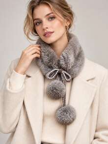 Women's Soft Faux Fur Neck Scarf With Pearl Detail, Plush Warm Winter Collar, Elegant Fashion Accessory For Fall & Winter - Multicolor - View 4