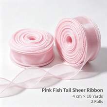 2/1 Roll 10 Yards Organza Wavy Edge Ribbon, 4cm Width Satin Ribbon - Solid Color Wedding Bouquet Decoration Ribbon, Suitable For Handmade Bouquets, Birthday Cake Decoration, Gift Wrapping, Party Decor, Floral Art, Light Green/White/Pink/Purple/Burgundy, Gift Ribbon - Fish Tail Tulle - View 12