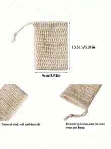 5/3/1pc Light‑Beige Ramie Soap Mesh Bags,Drawstring Closure, Quickly Create Rich Foam & Gently Exfoliate Skin,For Home Bathroom,Homestay Bath,Travel Toiletry Storage,Breathable Anti‑Slip Bath Accessory,Shower Accessories,Shower Fiber,Soap Dispenser - Multicolor - View 6