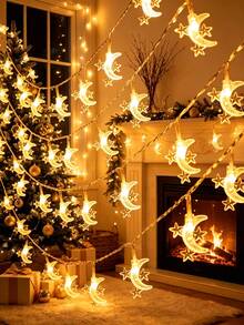 1.5/3/6m Moon & Star Fairy String Lights, Moon Light String, Suitable For Valentine's Day, New Year's Day, Daily Indoor Room, Party Decoration, Atmosphere Light String [Battery Not Included] Halloween, Holiday Gift Lights - Star Ring Moon - View 5