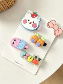 4pcs Women's Cartoon Student Hair Clips, School Daily Wear Hair Accessories, Simple Cute Hair Clips - Multicolor - View 5