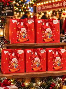 1/3/5pcs Christmas Gift Bags, Divided Reusable Large Gift Bags, Suitable For Supermarket Holiday Parties, Party Favor Bags, Holiday Shopping Bags - Multiple Styles - View 10