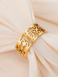 LIKGREAT 1pc Adinkra African Symbol Hollow Open Ring, Unisex Vintage Stainless Steel Adjustable Finger Ring - Fashion Series - View 2