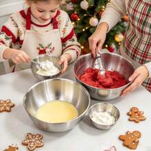 Multi-Size Stainless Steel Mixing Bowl Set, Deep Bowl Body Prevents Spillage, Matte Brushed Interior Scratch-Resistant And Rust-Proof, Stackable To Save Storage Space, For Whipping Cream And Mixing Batter, Thanksgiving Family Baking, Christmas Holiday Cookie Making, Multi-Functional Kitchen Baking Prep Bowl - Gold - View 6