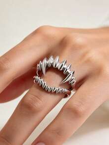 CIREY 1pc Astelion Vampire Bite Split Stackable Open Ring Halloween Teeth Finger Ring Tail Ring - Vampire Fang Ring - View 7