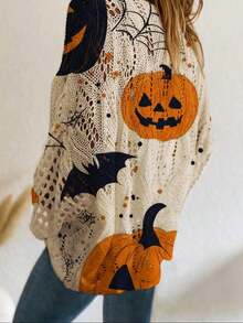 Women's Holiday Knit Top, All Over Print, Long Sleeve, Bat Shoulder ...