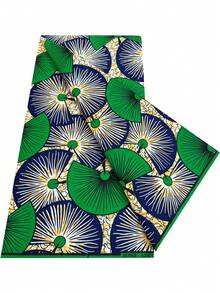 1pc African Ankara Wax Print Fabric Green Navy Fan Radial Geometric Pattern, Double Sided Printed Cloth For African Dresses, Skirt Sewing, Handcraft Decoration - Multicolor - View 1