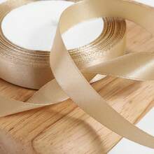1 Roll Champagne Gold Jacquard Satin Ribbon, 0.6cm/1cm/4cm/5cm Wide, Polyester Satin Ribbon, Gift Box Packaging Bow Decoration Tape - Multicolored - View 7