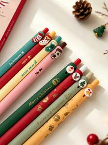 2/4/8pcs Christmas Limited Edition Neutral Pen Set, Includes 4 Pens And 10 Ink Refills. Or You Can Choose 8pcs Set With 0.5mm Black Ink Refills. This Is A Practical Christmas-Themed Ballpoint Pen Perfect As A Back-To-School Gift Or New Semester Gift. Comes With A Full Set Of Replacement Ink Refills, Suitable For Students' Writing Practice And Also As A Holiday Gift, Random Style. - Multicolor - View 5