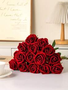 1/4/7/10/20Pcs 19.7 Inch Artificial Velvet Red Roses, Artificial Flowers, Artificial Bridal Bouquets, Realistic Velvet Fake Flowers, Floral Arrangement Decoration, Valentine's Day Gift, Wedding Party, Home Decor, Birthday Gift, Vase Decor - Red - View 5