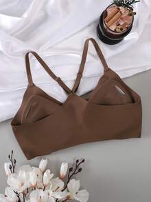 1 buah Bra Push-Up Wanita Tanpa Jahitan dengan Penutup Depan, Leher V, Desain Garis Punggung & Bahu Halus, Cocok untuk Kencan, Bepergian, atau Pesta - Coklat - View 6