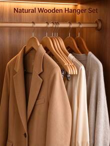 Wooden Hanger Set With Adjustable Metal Clips, 360° Rotating Hook, Non-Slip Shoulder Grooves, Suitable For Jackets, Suits, Coats, Pants And Skirts, Bedroom Closet Storage, Winter Storage - Multicolor - View 10