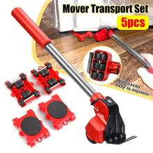 5-Piece Heavy-Duty Lifting And Moving Cart Set With Sturdy Metal Frame And Reinforced Plastic Structure, Eye-Catching Red – Non-Electric Multi-Purpose Tool, Easily Move Furniture, Suitable For Home, Office, Hotel And Commercial Spaces - A - View 3